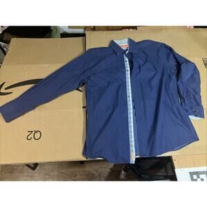 Tallia‎ Dress Shirt Men's 17, 34/35, Long Sleeve Blue, Flip Sleeve Plaid Print